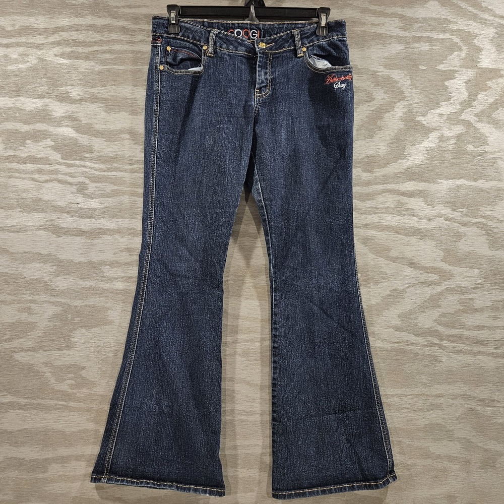 COOGI SZ 13/14 Gold Embroidered Stretch Flare Med Wash Blue Jeans Streetwear